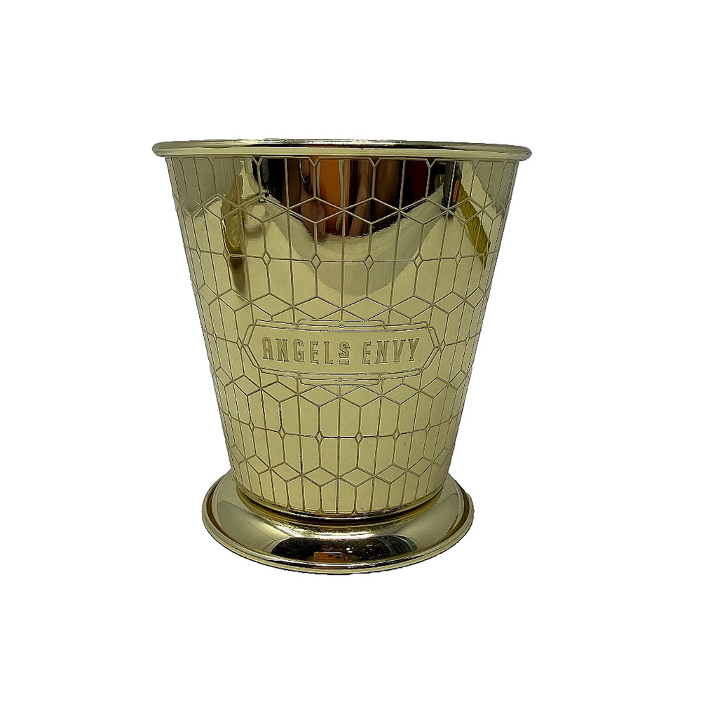 Angel's Envy Gold Tone Mint Julep Cup Engraved Bourbon Barware 3.75in